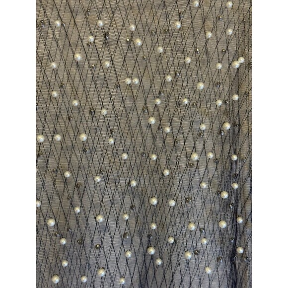 Black Sheer/Mesh Stretch Blouse Embellished W/White Pearls Double Sided Sz M - Picture 3 of 9